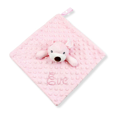 Personalised Pink Baby Comforter with Plush Puppy