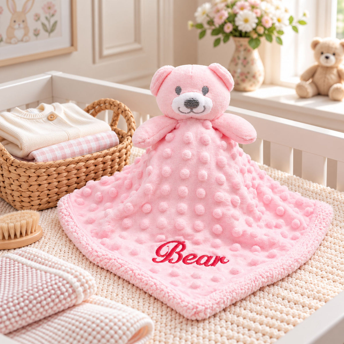 Personalised Pink Teddy Comforter with Dimple Texture