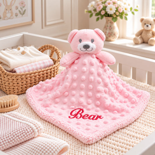 Personalised Pink Teddy Comforter with Dimple Texture