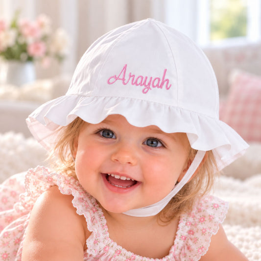 Personalised Baby Girls Sun Hat - White
