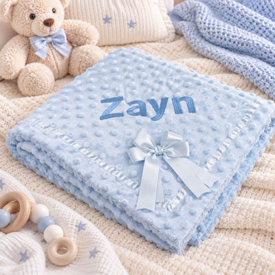 Personalised Blue Dimple Bow Blanket with Bow