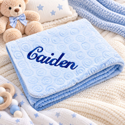 Baby Blanket With Spiral Design - Blue-Personalised