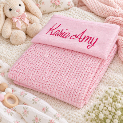 Personalised Pink Cellular Baby Blanket with Name