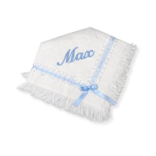 baby boy personalised shawl white and blue