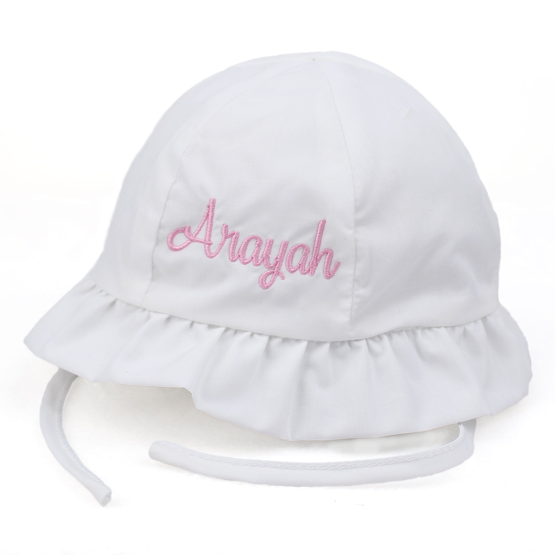 personalised bay girl white sun hat with name