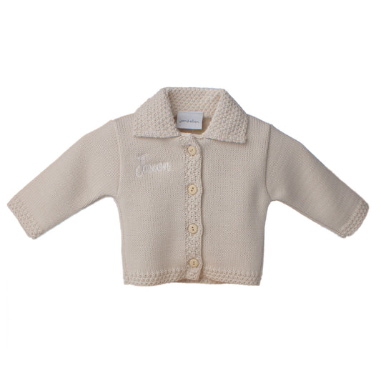 personalised baby cardigan in beige