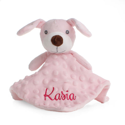 Personalised Pink Baby Comforter with Plush Puppy