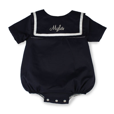 Personalised Navy Baby Sailor Romper – Made in Portugal