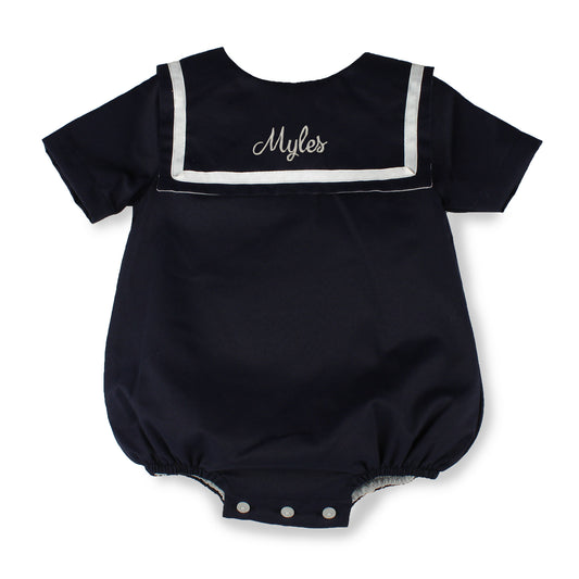 Personalised Navy Baby Sailor Romper – Made in Portugal