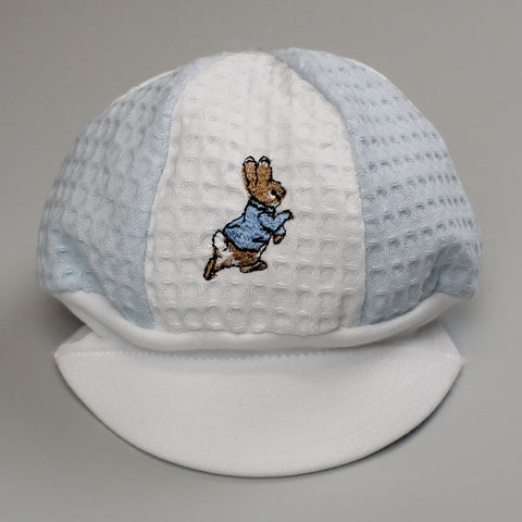 Baby Boy Hat - White & Blue with Rabbit