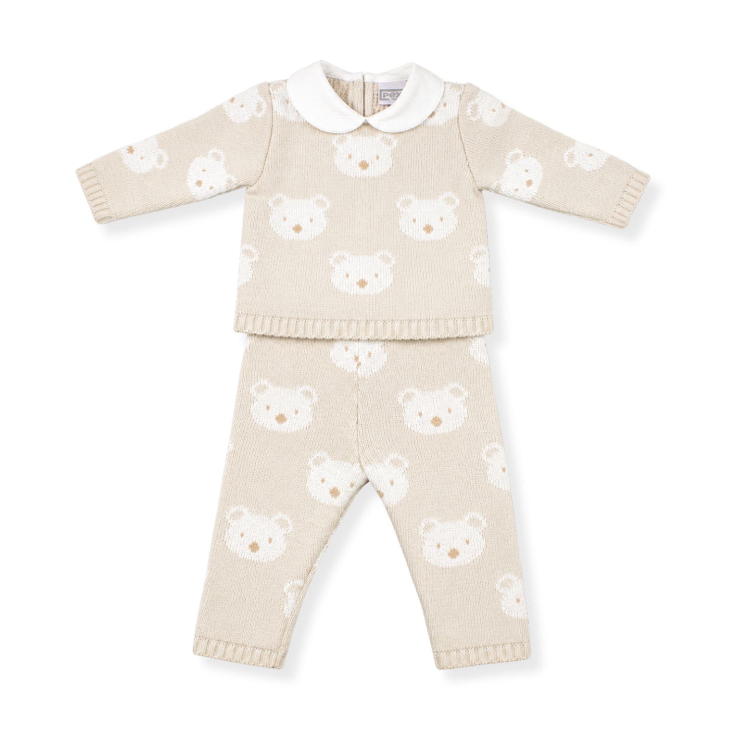 Pex Baby Boy Beige Knitted Teddy 2 Piece Set (Newborn – 9 Months)