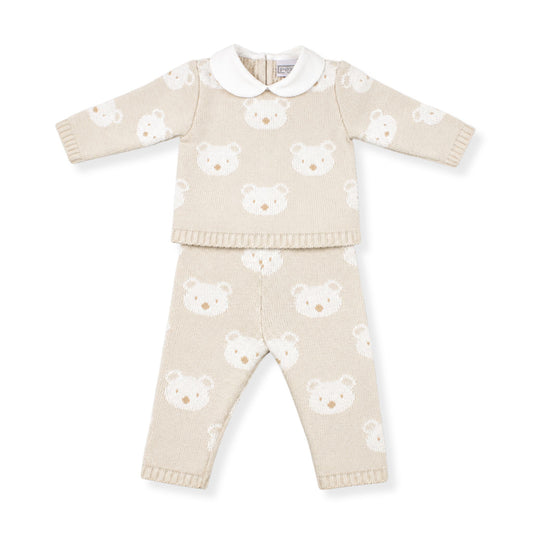 Pex Baby Boy Beige Knitted Teddy 2 Piece Set (Newborn – 9 Months)