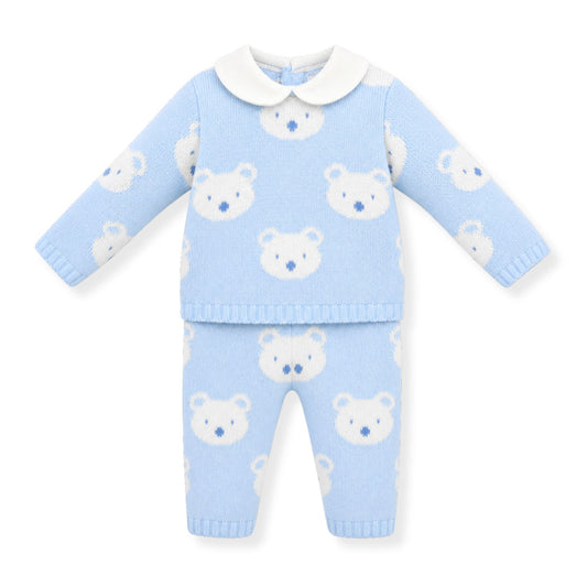 Pex Baby Boy Blue Knitted Teddy 2 Piece Set (Newborn – 9 Months)