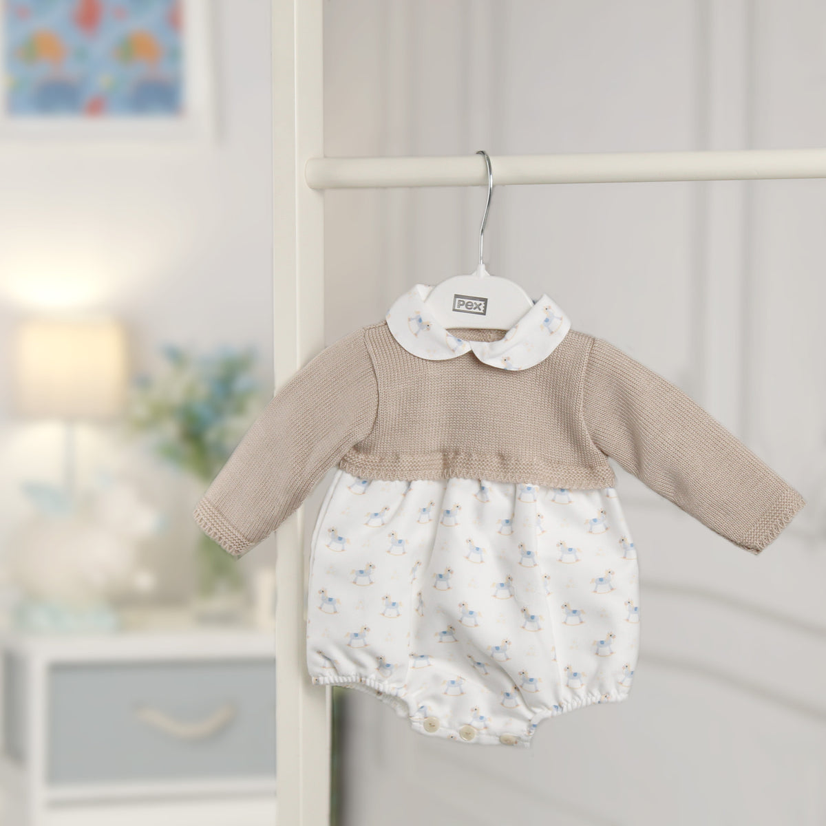 Baby Boys Beige Knitted Rocking Horse Romper – Pex