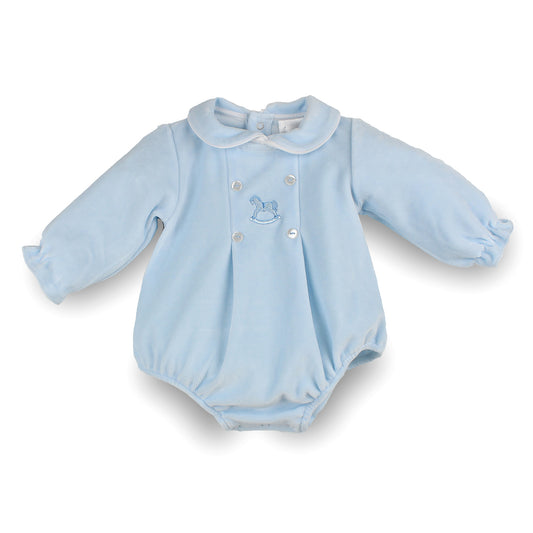 Pex Baby Boys Blue Velour Romper with Rocking Horse – Made in Portugal