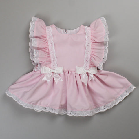Baby Girl Summer Dress with Lace Trimming - Pink