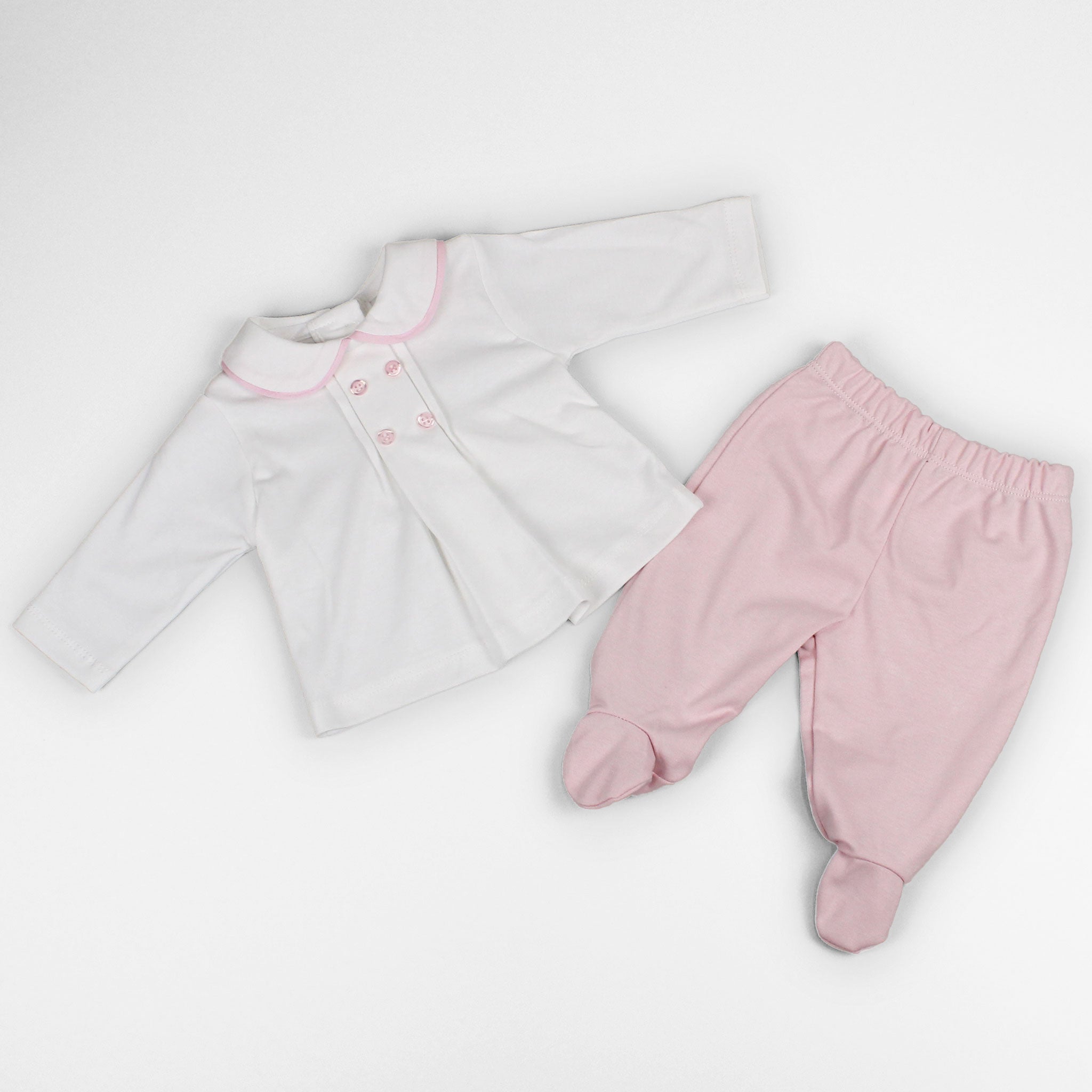 baby girls two piece cotton set pink and white