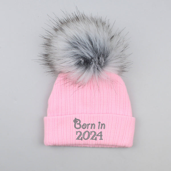 Born in 2024 Pink Pom Hat