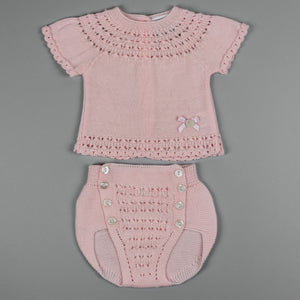 baby girls pink two piece outfit with jam pants knitted