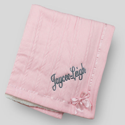 Personalised Baby Blanket - Deluxe with Bow - Pink