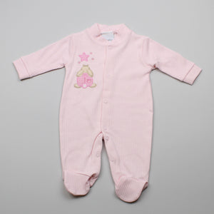 Baby Girls Sleepsuit - Pink - Applique Rabbit