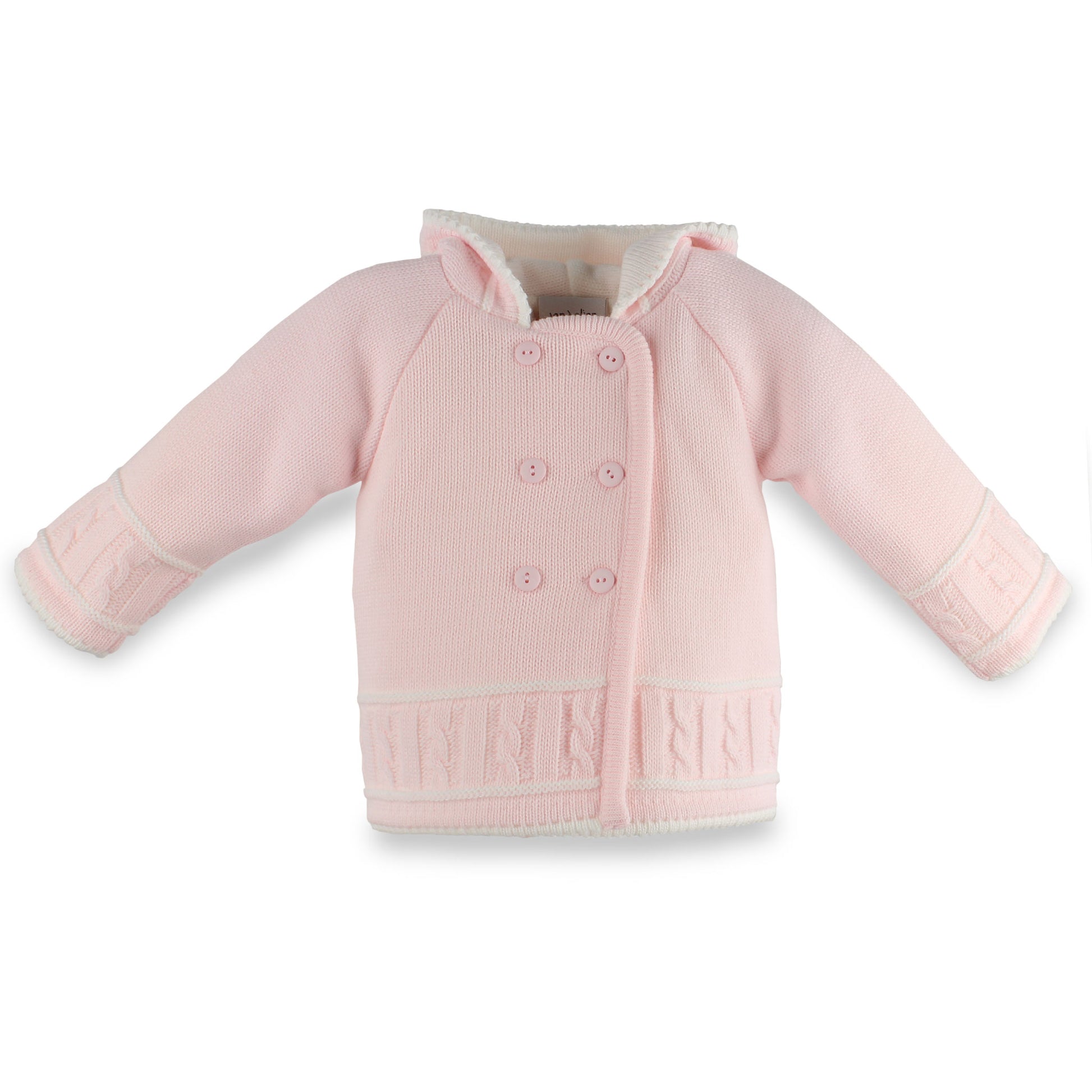 Pink baby jacket with white lining on a white background