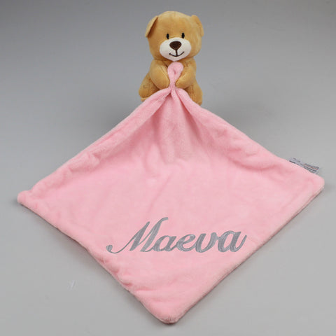 pink comforter personalised  bear baby girl