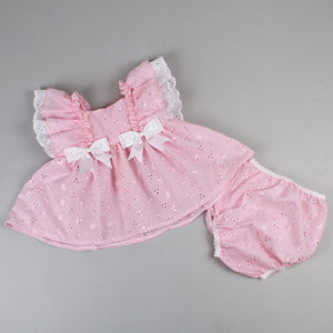 broaderie anglasie pink baby girls dress with knickers