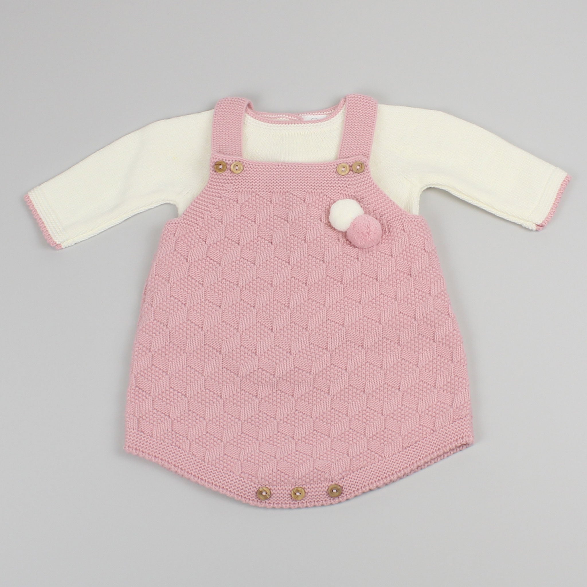 Baby Pink Knitted Outfit - Romper, Braces and Jumper