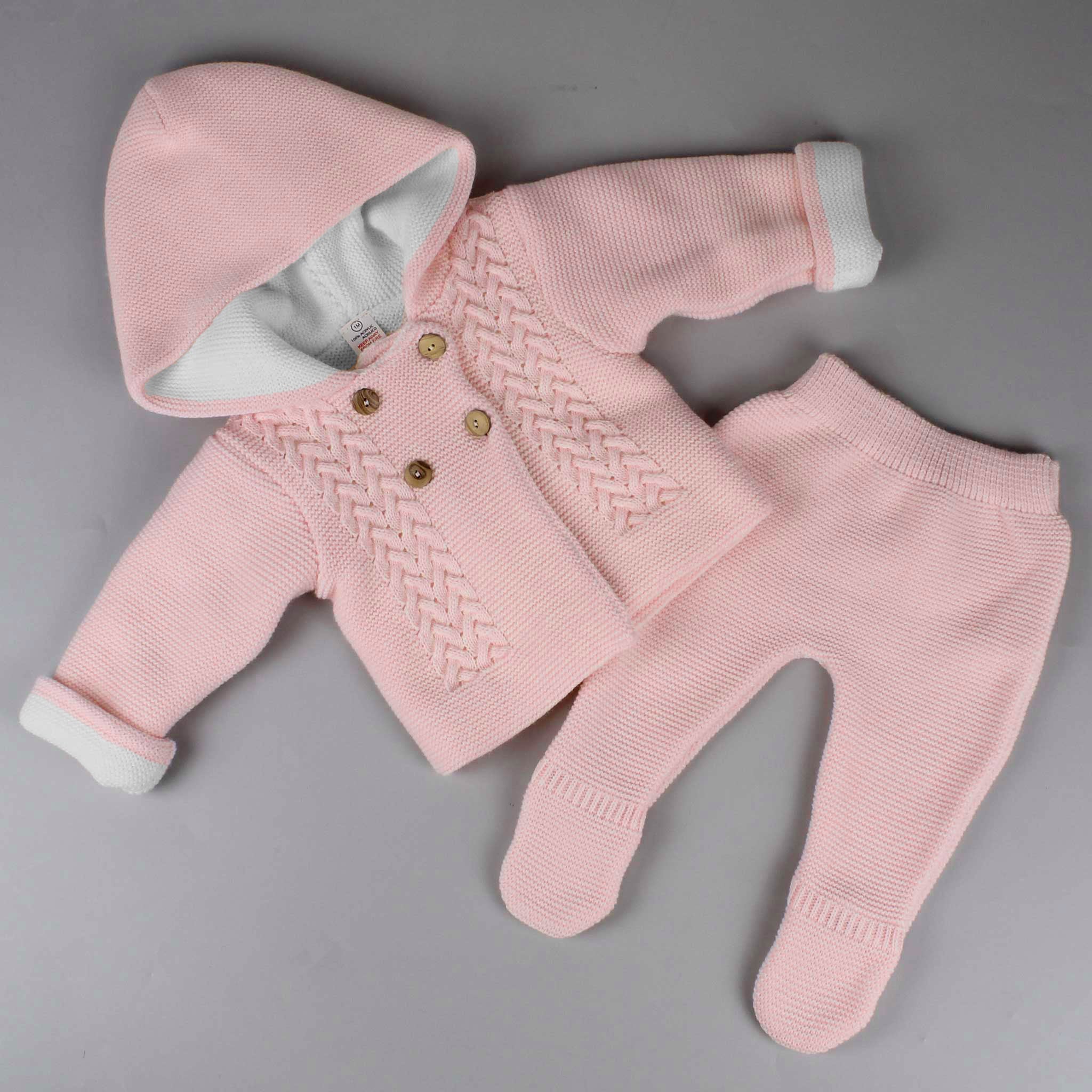 baby girls knitted pijnk two piece outfit