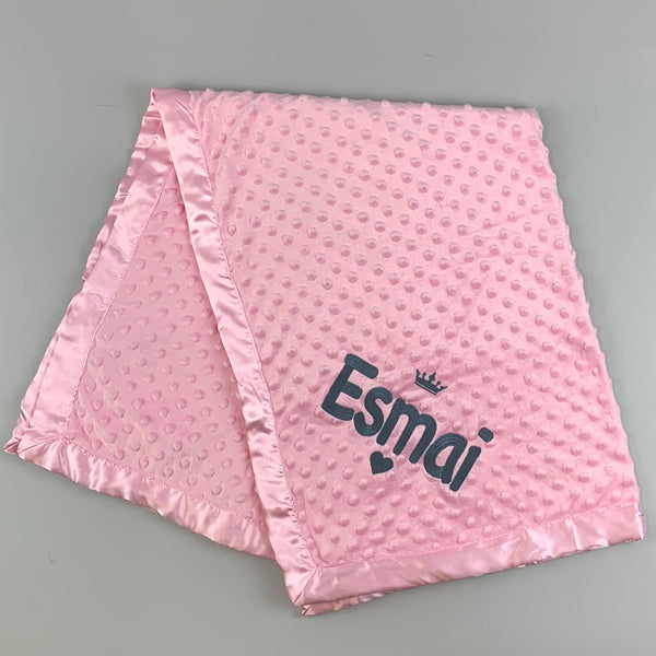 Personalised Baby Blanket with Satin Trim- Pink