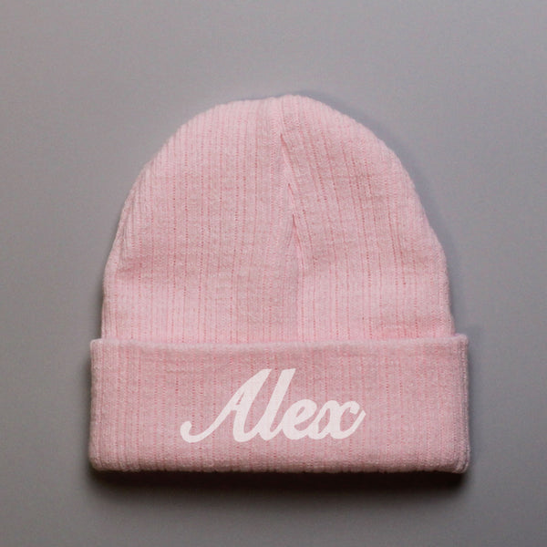 Personalised Pastel Baby Beanie Hat- Pink