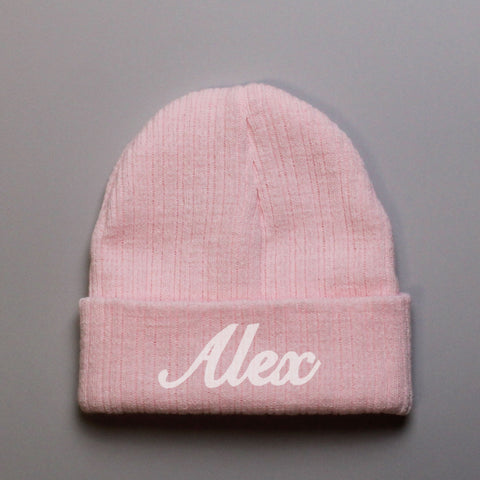 Personalised Pastel Baby Beanie Hat- Pink
