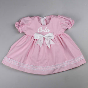 Baby Girl Personalised Pink Dress - Pink with White Bow