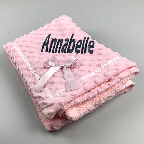 Personalised Pink Bubble Bow Blanket with Bow