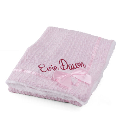 Personalised Baby Blanket - Deluxe with Bow - Pink