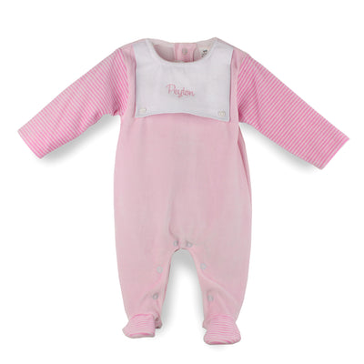Personalised Pink Stripe Velour Baby Sleepsuit