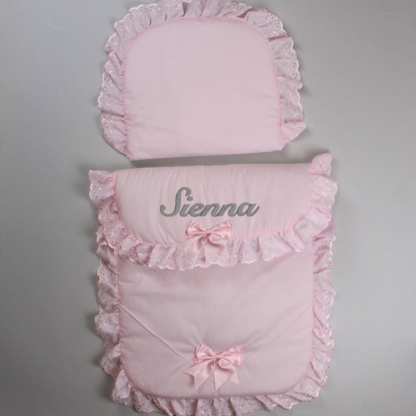 baby girls pink pramset embroidered with name