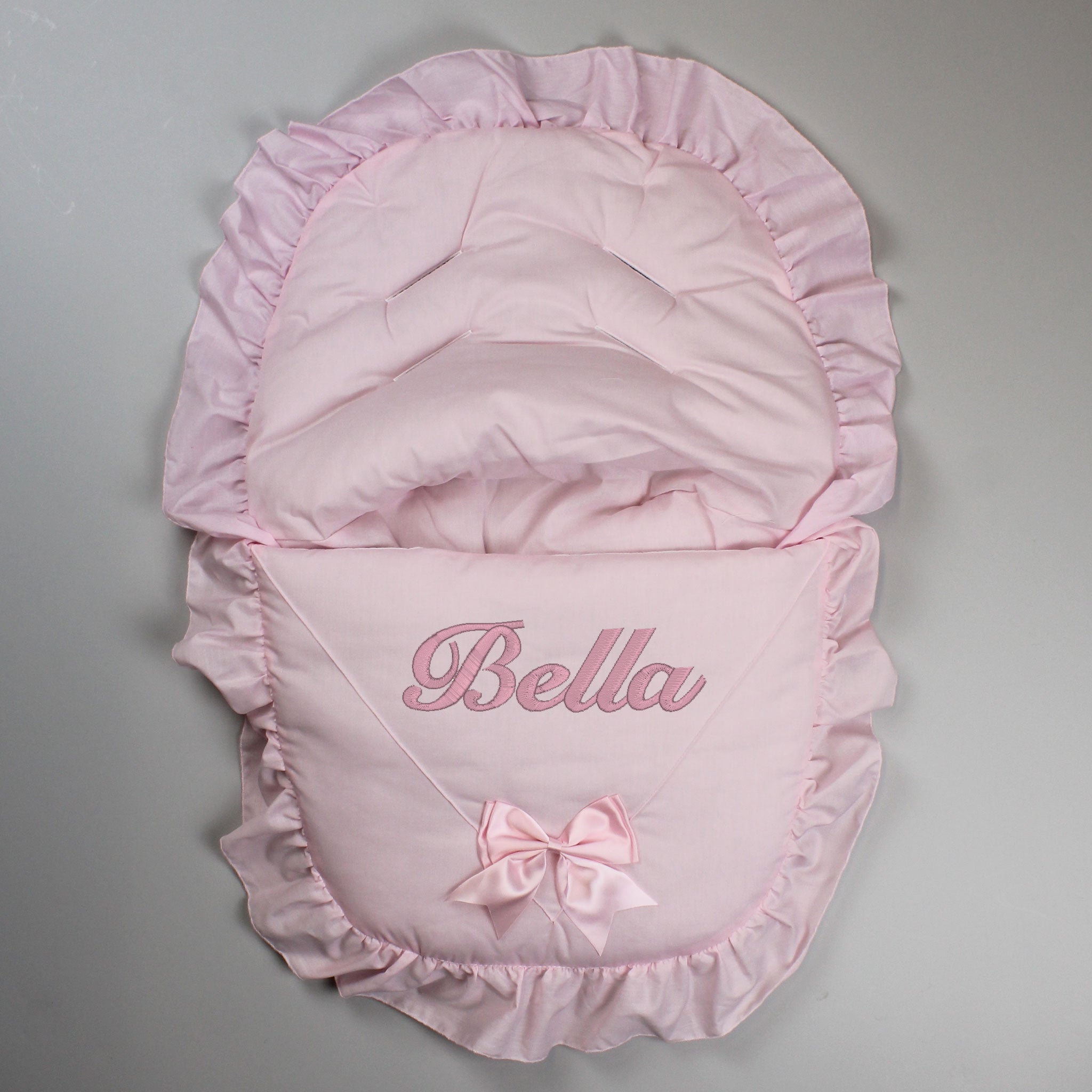 Personalised Car Seat / Cosy Toes - Pink With Pink Bow