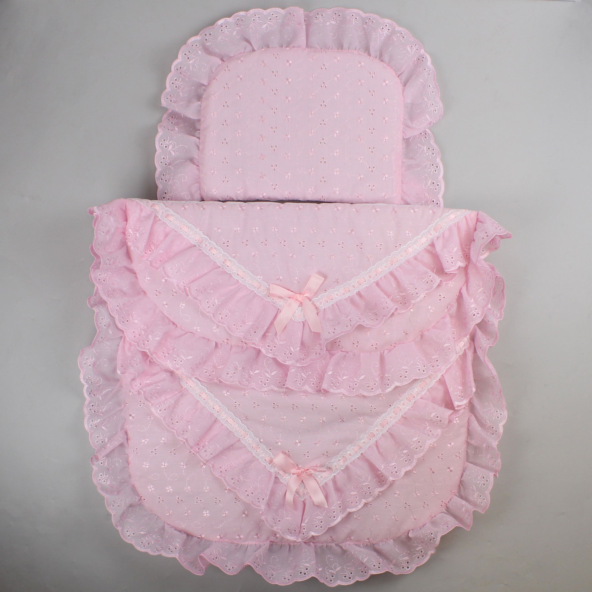 Broderie Anglaise Pram Set - Pram Quilt and Pillow Pink
