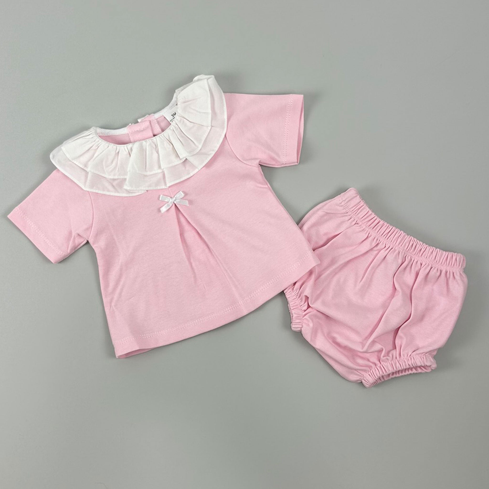 Baby Girls Pink Cotton Summer Outfit with Ruffle Collar