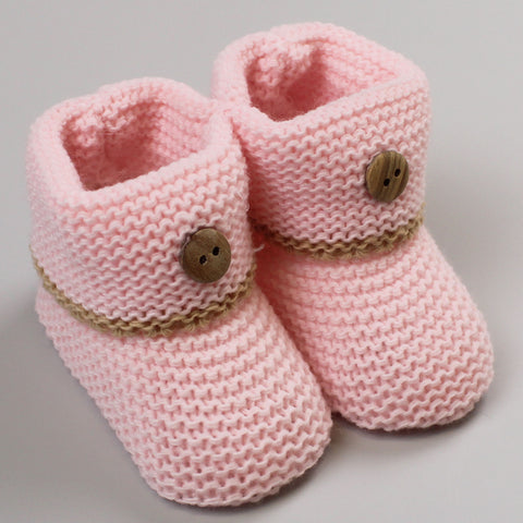 Pink Baby Knitted Booties with Button - Newborn to 6 months