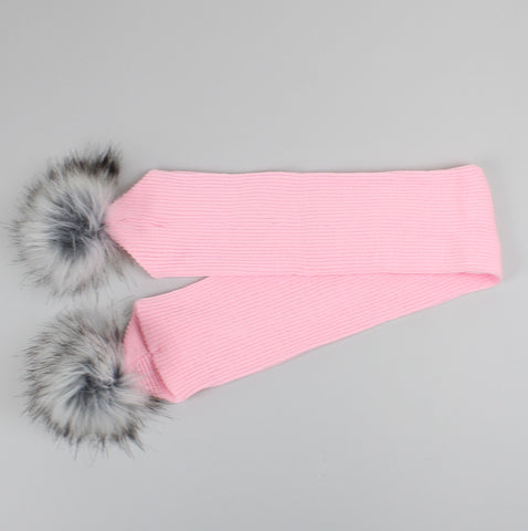 Pink Baby Scarf with Faux Fur pom poms