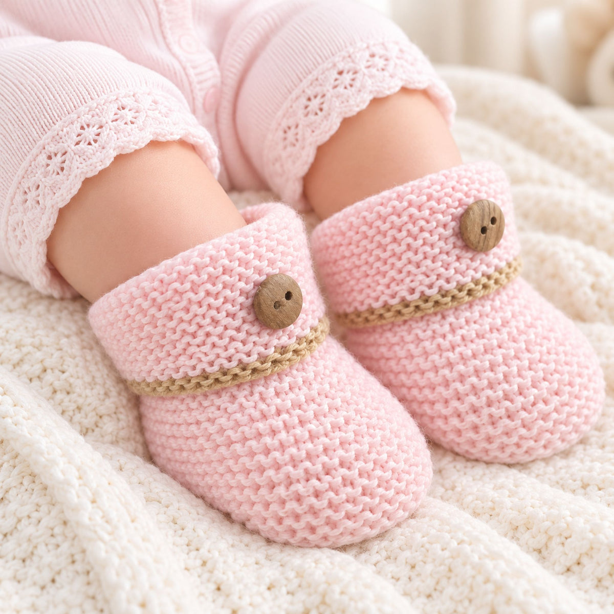 baby girl pink booties with button