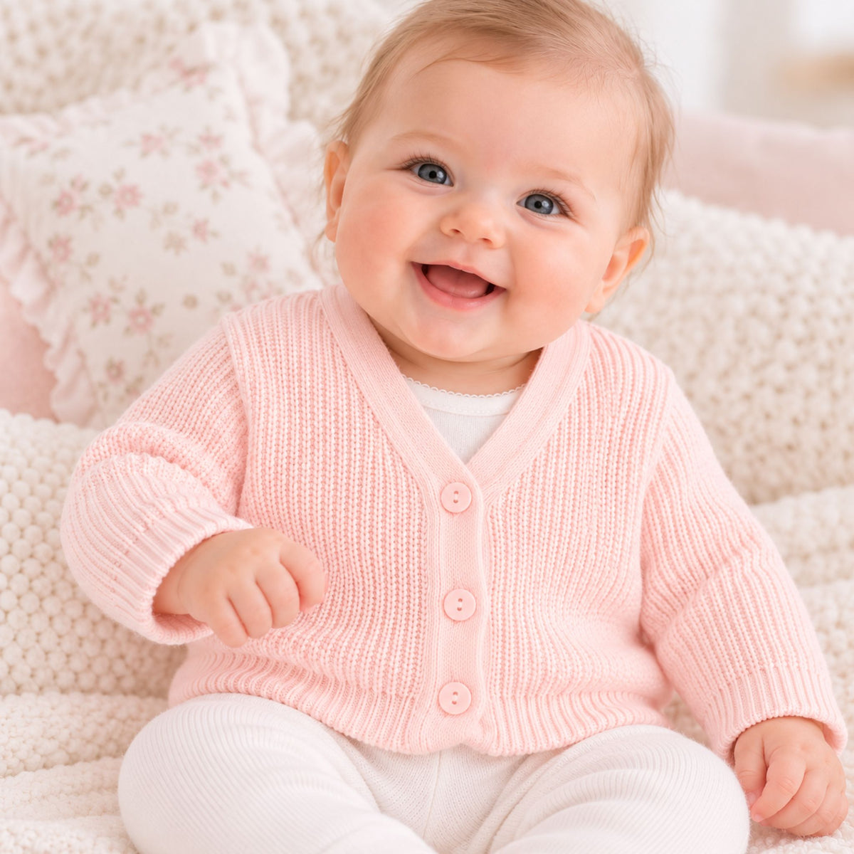 Baby Girls Ribbed Knitted Cardigan - Pink