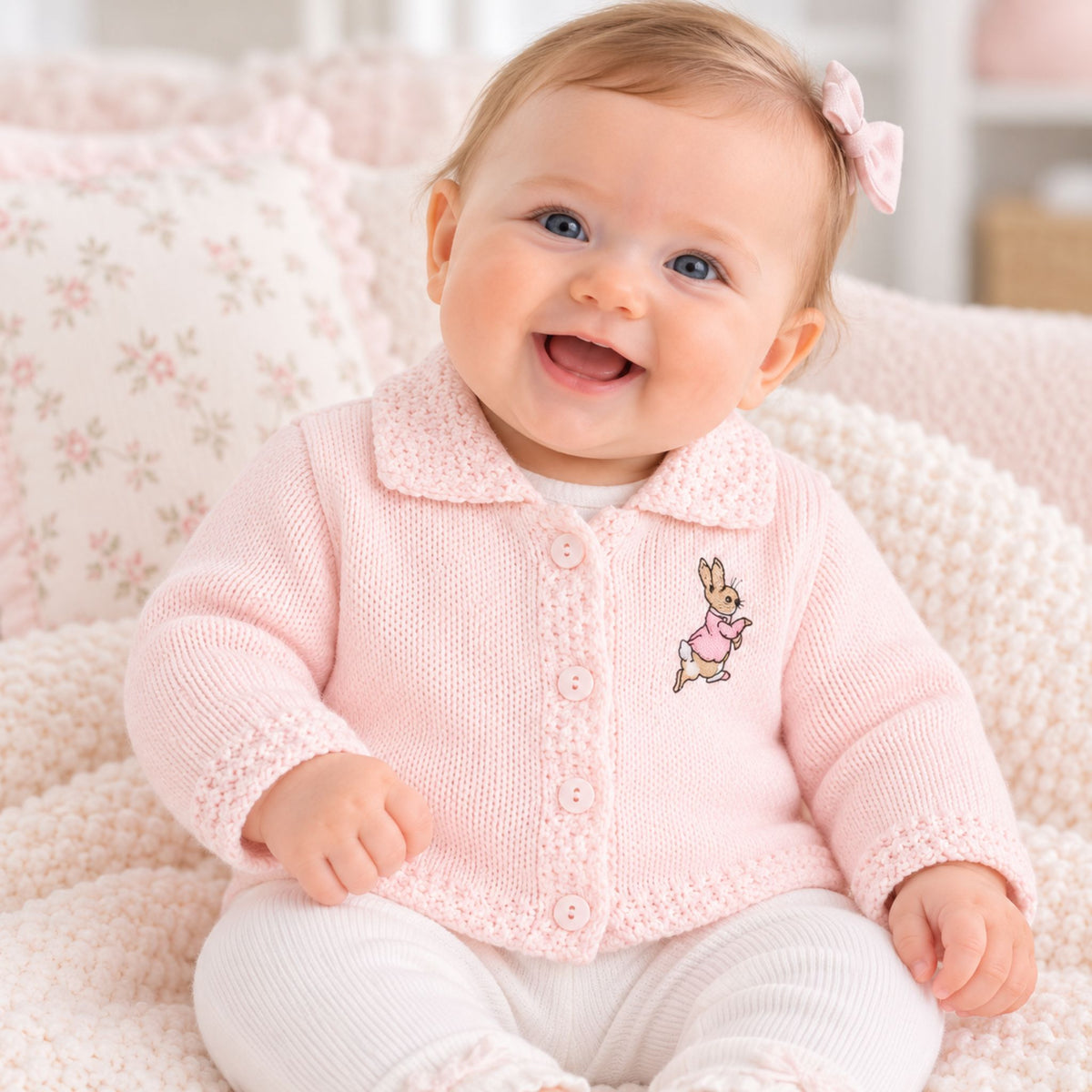 Baby Girl Cardigan – Pink with Rabbit Embroidery