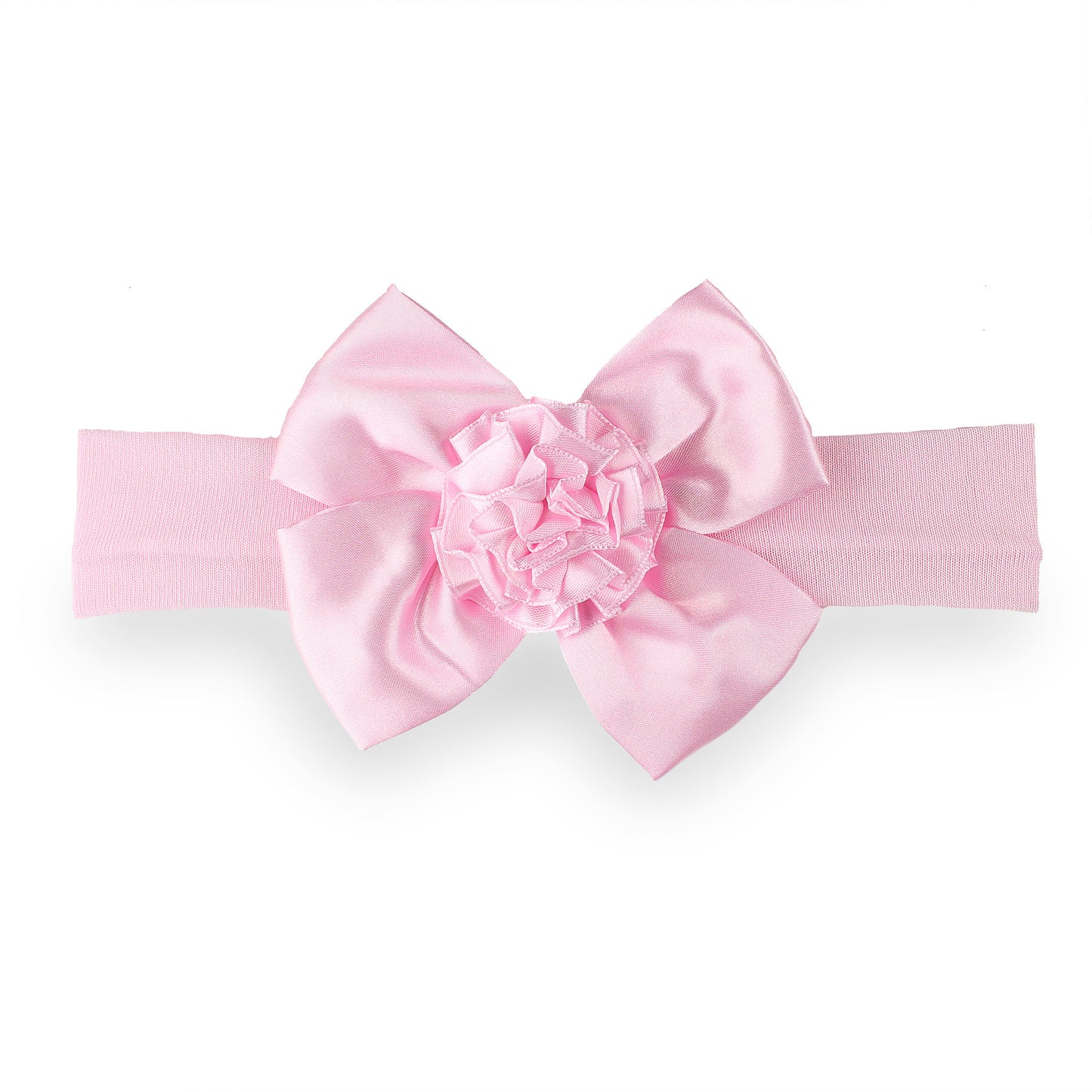 Baby Girls Satin Headband with Bow and Flower - Pink