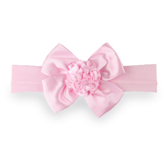 Baby Girls Satin Headband with Bow and Flower - Pink