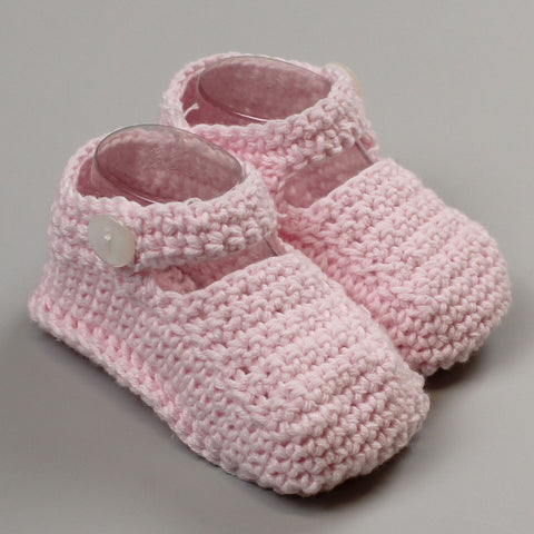 Pink Baby Knitted Booties with Strap - Newborn to 6 months