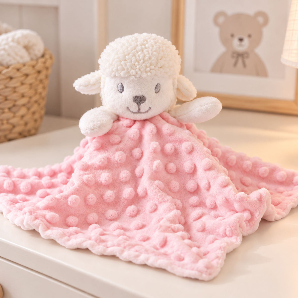 pink baby comforter lamb